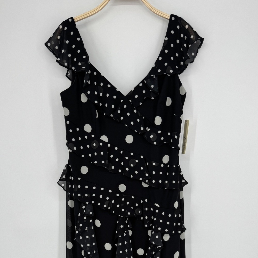 Eliza J Mixed Polka Dot Maxi Dress 12 Black White Ruffle Tiered Chiffon Formal - Picture 3 of 10